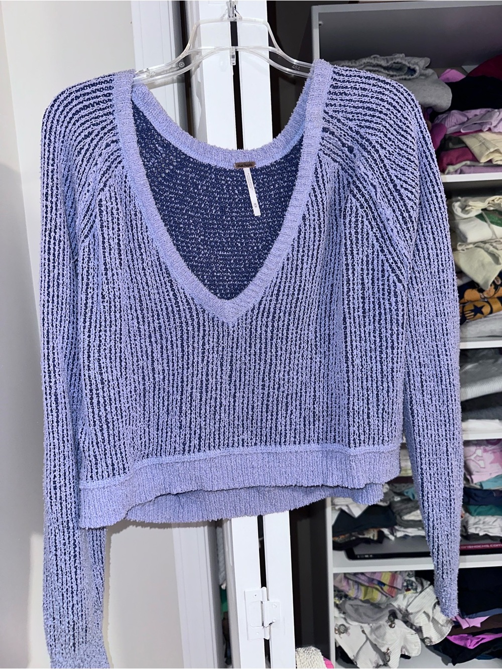 Free People Lavender Cropped V-Neck Knit Sweater